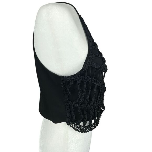 Boho Crochet Front Cropped High Neck Top Black L - Picture 3 of 9